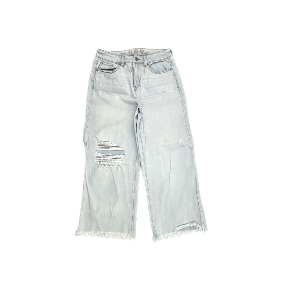Rewash High Rise Wide Leg Crop Distressed Raw Hem Women's size 7 Blue Denim Jean